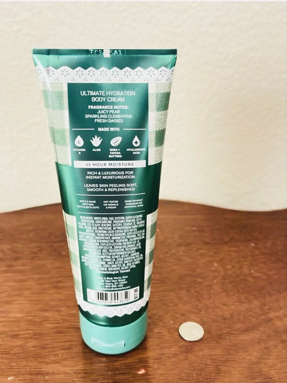 Bath & Body Works Gingham Fresh Body Cream - Mint Green and White